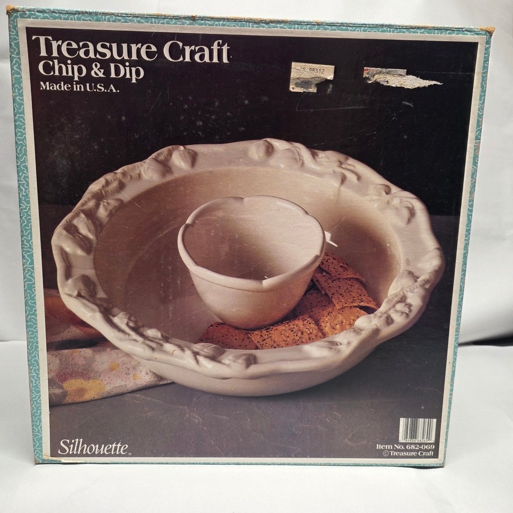 Treasure Craft Chip & Dip Set Silhouette White Ceramic Platter 682-069 Made USA